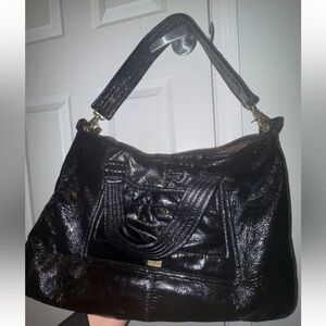 Kooba Shiny Black Leather Shoulder Bag